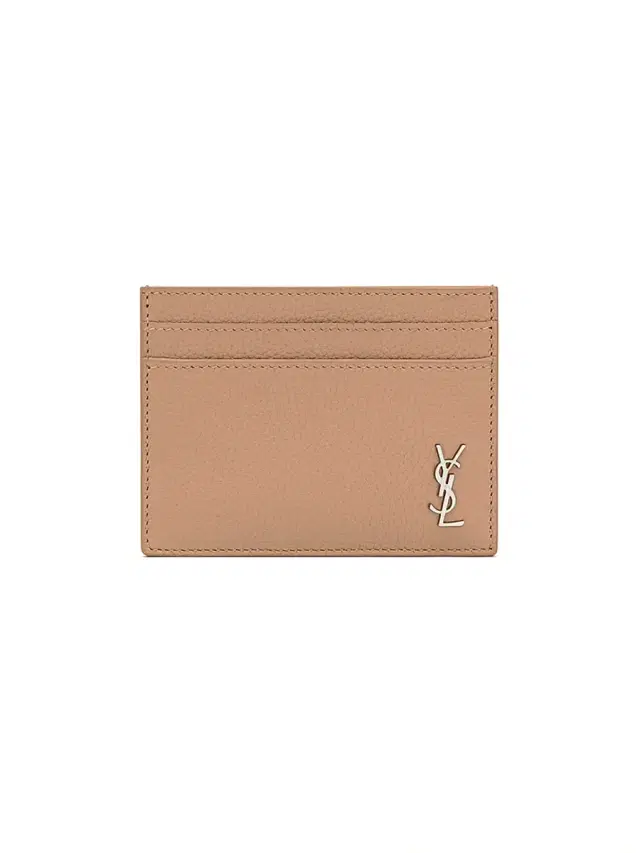 Men's Tiny Cassandre Card Case In Grained Leather - Greyish Brown Men's Tiny Cassandre Card Case In Grained Leather - Greyish Brown