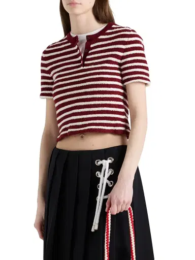 Prada Women's Cotton Bouclé Crew-Neck Sweater - Dark Red | Thumbnail 2