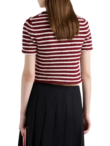Prada Women's Cotton Bouclé Crew-Neck Sweater - Dark Red | Thumbnail 3