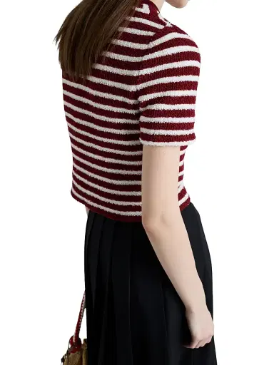 Prada Women's Cotton Bouclé Crew-Neck Sweater - Dark Red | Thumbnail 4