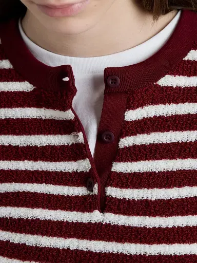 Prada Women's Cotton Bouclé Crew-Neck Sweater - Dark Red | Thumbnail 6