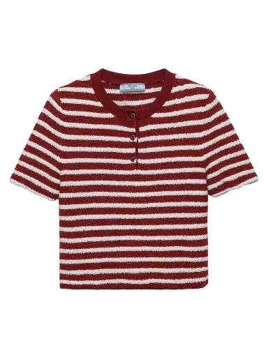 Prada Women's Cotton Bouclé Crew-Neck Sweater - Dark Red | Thumbnail 1