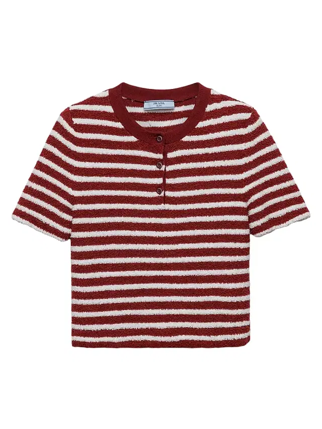 Women's Cotton Bouclé Crew-Neck Sweater - Dark Red