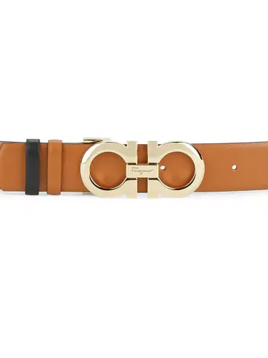 Ferragamo Women's Double Gancini Reversible Leather Belt - Brown | Thumbnail 2 Ferragamo Women's Double Gancini Reversible Leather Belt - Brown | Thumbnail 2