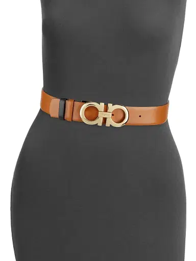 Ferragamo Women's Double Gancini Reversible Leather Belt - Brown | Thumbnail 3 Ferragamo Women's Double Gancini Reversible Leather Belt - Brown | Thumbnail 3