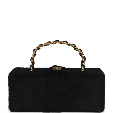 Chanel Vintage Chanel Rectangular Vanity Box Black Pony Hair Antique Gold Hardware | Thumbnail 1 Chanel Vintage Chanel Rectangular Vanity Box Black Pony Hair Antique Gold Hardware | Thumbnail 1