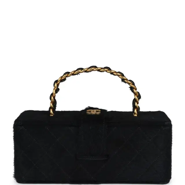 Chanel Vintage Chanel Rectangular Vanity Box Black Pony Hair Antique Gold Hardware