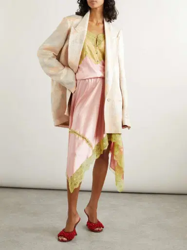 Dries Van Noten Asymmetric Lace-trimmed Silk-blend Satin Skirt | Thumbnail 2 Dries Van Noten Asymmetric Lace-trimmed Silk-blend Satin Skirt | Thumbnail 2