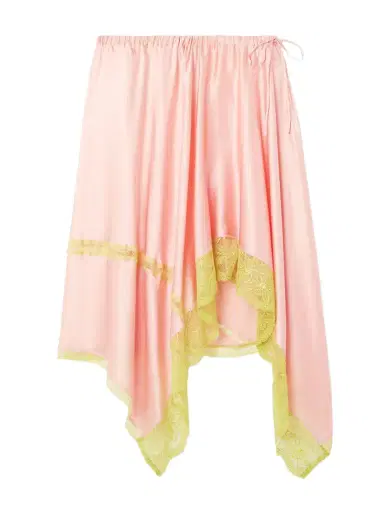 Dries Van Noten Asymmetric Lace-trimmed Silk-blend Satin Skirt | Thumbnail 1 Dries Van Noten Asymmetric Lace-trimmed Silk-blend Satin Skirt | Thumbnail 1