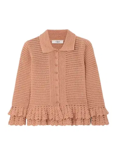 Chloé Ruffled Crocheted Cotton Cardigan | Thumbnail 1 Chloé Ruffled Crocheted Cotton Cardigan | Thumbnail 1