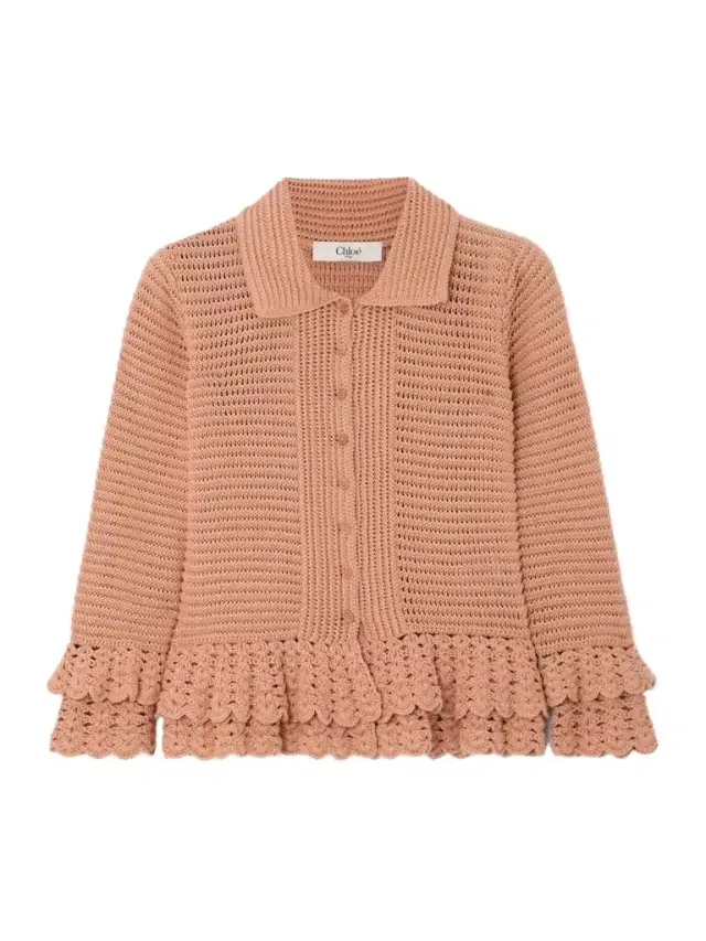 Ruffled Crocheted Cotton Cardigan
