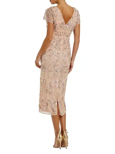 Mac Duggal Women's Cocktail Embellished Mesh Cap-Sleeve Midi-Dress - Blush - Size 18 | Thumbnail 2 Mac Duggal Women's Cocktail Embellished Mesh Cap-Sleeve Midi-Dress - Blush - Size 18 | Thumbnail 2