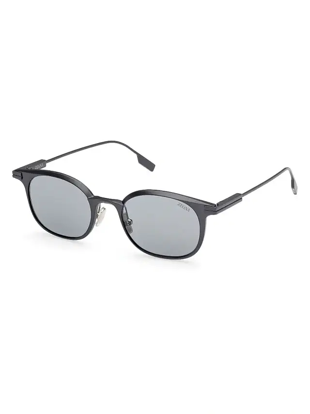 ZEGNA Men's 50MM Round Sunglasses - Dark Silver Black