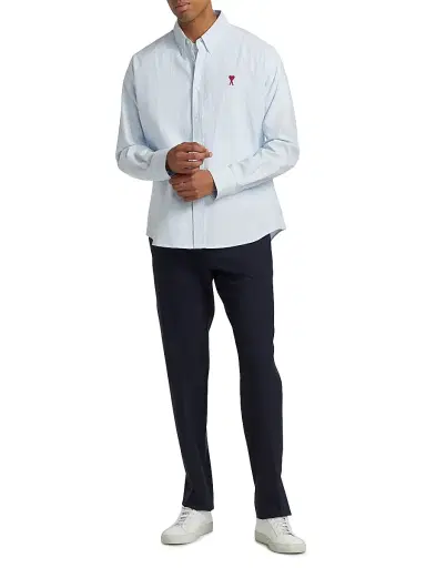 AMI PARIS Men's Classic Stripped Oxford Shirt - Sky Blue White - Size XXL | Thumbnail 2 AMI PARIS Men's Classic Stripped Oxford Shirt - Sky Blue White - Size XXL | Thumbnail 2