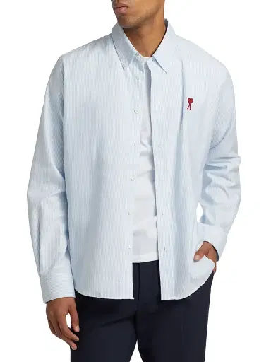AMI PARIS Men's Classic Stripped Oxford Shirt - Sky Blue White - Size XXL | Thumbnail 3 AMI PARIS Men's Classic Stripped Oxford Shirt - Sky Blue White - Size XXL | Thumbnail 3