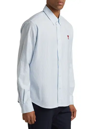 AMI PARIS Men's Classic Stripped Oxford Shirt - Sky Blue White - Size XXL | Thumbnail 4 AMI PARIS Men's Classic Stripped Oxford Shirt - Sky Blue White - Size XXL | Thumbnail 4