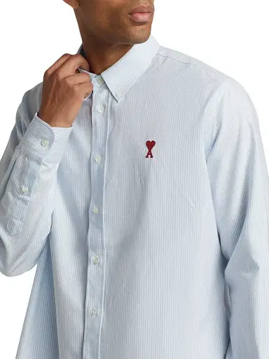 AMI PARIS Men's Classic Stripped Oxford Shirt - Sky Blue White - Size XXL | Thumbnail 6 AMI PARIS Men's Classic Stripped Oxford Shirt - Sky Blue White - Size XXL | Thumbnail 6
