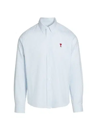 AMI PARIS Men's Classic Stripped Oxford Shirt - Sky Blue White - Size XXL | Thumbnail 1 AMI PARIS Men's Classic Stripped Oxford Shirt - Sky Blue White - Size XXL | Thumbnail 1