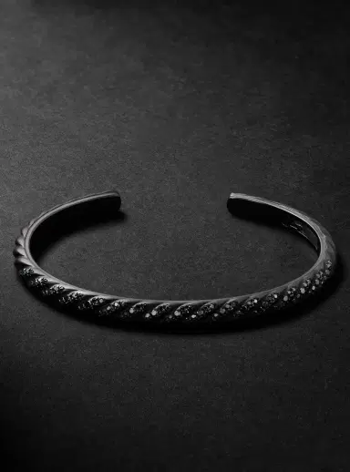 David Yurman Sculpted Cable Titanium Diamond Cuff - Men | Thumbnail 1 David Yurman Sculpted Cable Titanium Diamond Cuff - Men | Thumbnail 1
