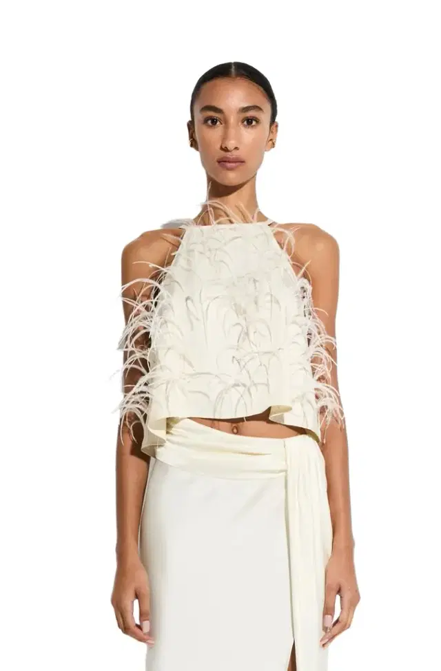 Lightweight Satin Halter Cami With Feathers