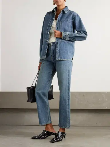 Jil Sander Leather-trimmed Paneled Denim Shirt | Thumbnail 2 Jil Sander Leather-trimmed Paneled Denim Shirt | Thumbnail 2
