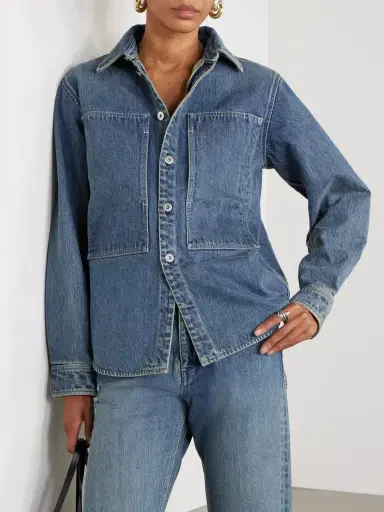 Jil Sander Leather-trimmed Paneled Denim Shirt | Thumbnail 3 Jil Sander Leather-trimmed Paneled Denim Shirt | Thumbnail 3