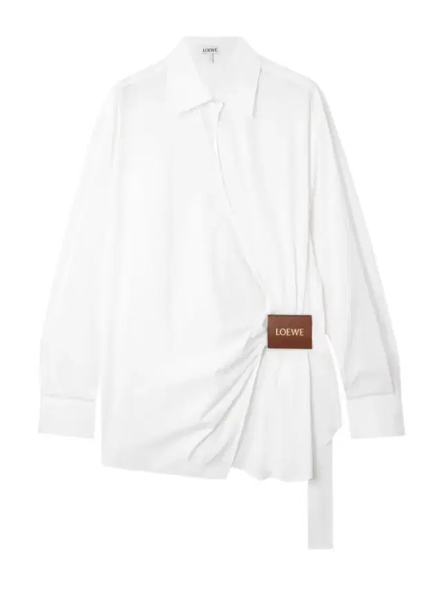Wrap-effect Leather-trimmed Cotton-poplin Shirt