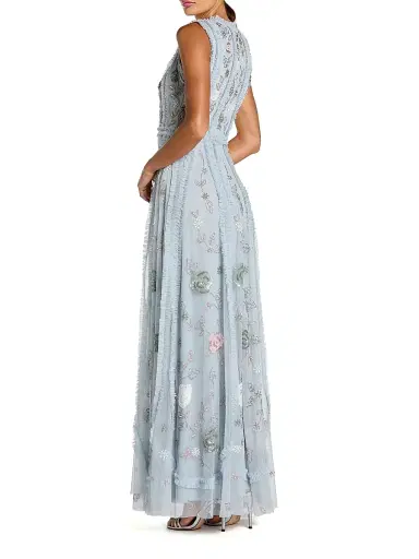 Mac Duggal Women's Evening Embellished Ruffled Mesh A-Line Gown - Powder Blue - Size 16 | Thumbnail 2
