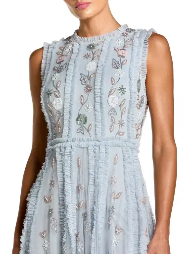 Mac Duggal Women's Evening Embellished Ruffled Mesh A-Line Gown - Powder Blue - Size 16 | Thumbnail 3