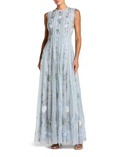 Mac Duggal Women's Evening Embellished Ruffled Mesh A-Line Gown - Powder Blue - Size 16 | Thumbnail 1