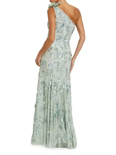 Mac Duggal Women's Evening Embellished Mesh One-Shoulder Trumpet Gown - Sage - Size 10 | Thumbnail 2