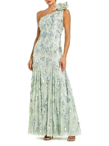 Mac Duggal Women's Evening Embellished Mesh One-Shoulder Trumpet Gown - Sage - Size 10 | Thumbnail 1
