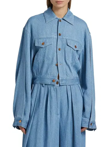 anOnlyChild Women's Just A Pinch Cliff Denim Jacket - Washed Indigo - Size Large | Thumbnail 3