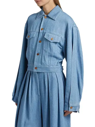 anOnlyChild Women's Just A Pinch Cliff Denim Jacket - Washed Indigo - Size Large | Thumbnail 4