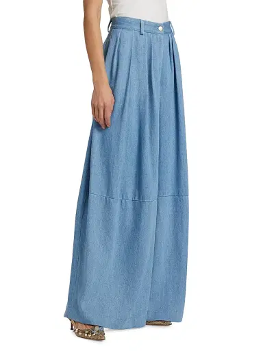 anOnlyChild Women's Just A Pinch Stona Denim Flared Pants - Washed Indigo - Size Large | Thumbnail 4