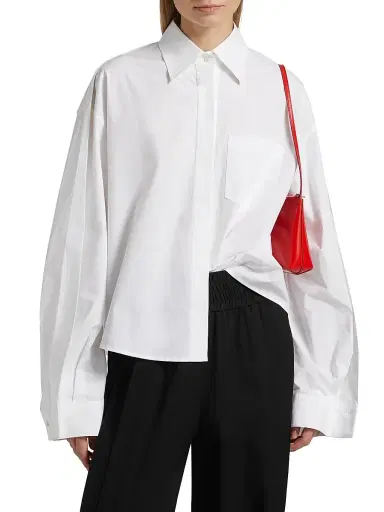 anOnlyChild Women's Just A Pinch Bartley Poplin Cotton Shirt - White - Size Large | Thumbnail 3