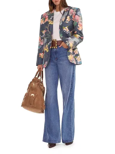 Cynthia Rowley Women's Floral Brocade Oversized Single-Breasted Blazer - Grey Floral | Thumbnail 2 Cynthia Rowley Women's Floral Brocade Oversized Single-Breasted Blazer - Grey Floral | Thumbnail 2