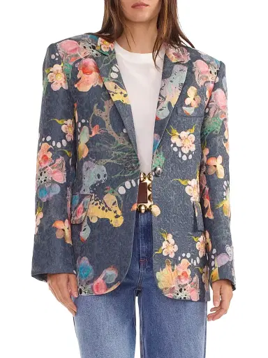 Cynthia Rowley Women's Floral Brocade Oversized Single-Breasted Blazer - Grey Floral | Thumbnail 1 Cynthia Rowley Women's Floral Brocade Oversized Single-Breasted Blazer - Grey Floral | Thumbnail 1