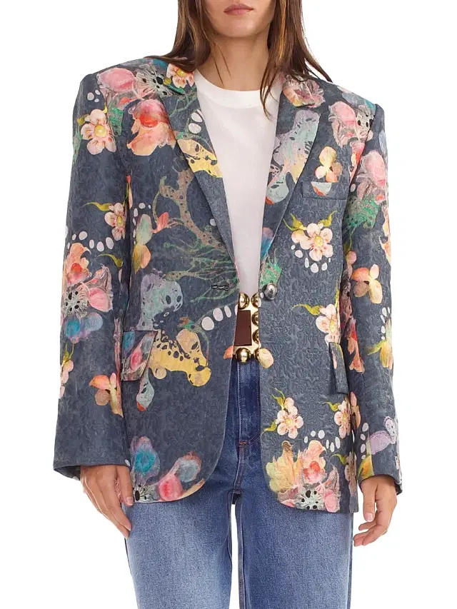 Cynthia Rowley Women's Floral Brocade Oversized Single-Breasted Blazer - Grey Floral