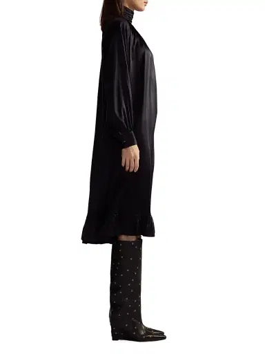 Cynthia Rowley Women's Ruffled Silk Charmeuse Midi-Dress - Black | Thumbnail 2