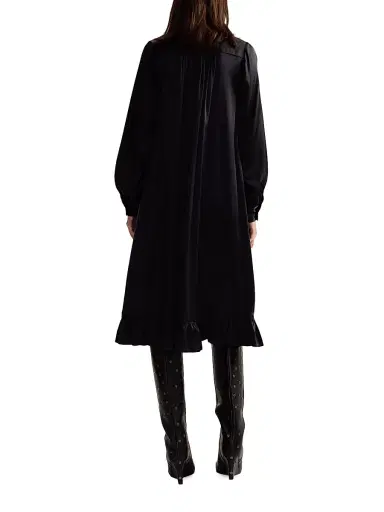 Cynthia Rowley Women's Ruffled Silk Charmeuse Midi-Dress - Black | Thumbnail 3