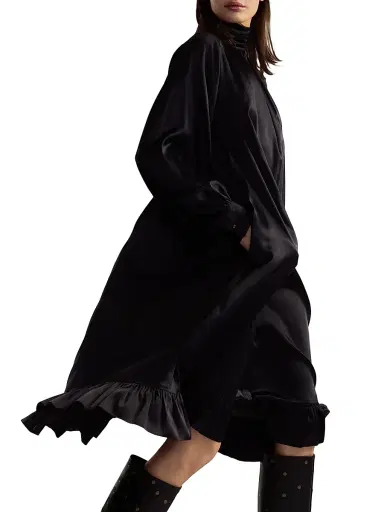 Cynthia Rowley Women's Ruffled Silk Charmeuse Midi-Dress - Black | Thumbnail 4