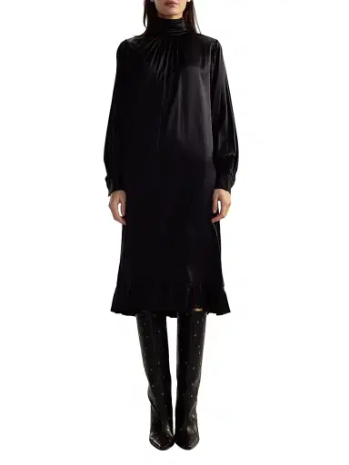 Cynthia Rowley Women's Ruffled Silk Charmeuse Midi-Dress - Black | Thumbnail 1