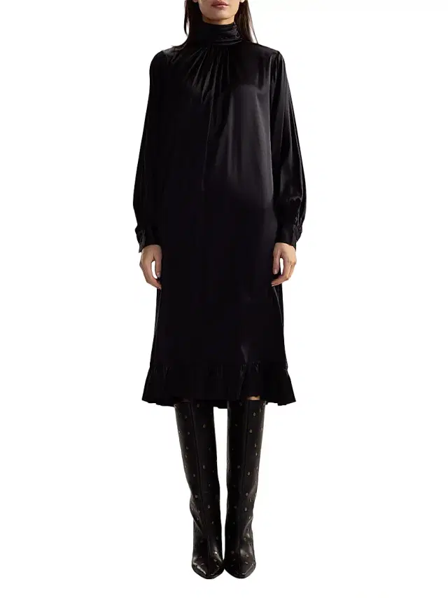 Cynthia Rowley Women's Ruffled Silk Charmeuse Midi-Dress - Black