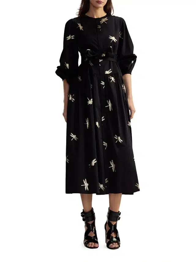 Cynthia Rowley Women's Dragonfly Cotton Sateen Maxi Shirtdress - Black Gold