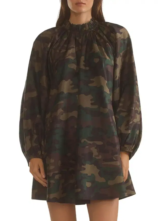 Women's Camouflage Print Silk Taffeta Minidress - Green Camo