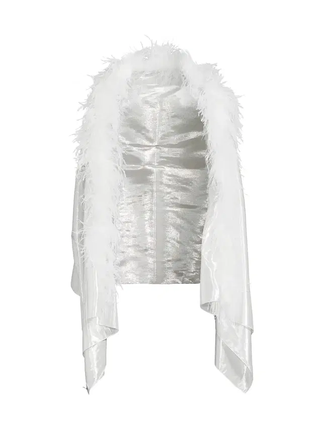 Carolyn Rowan Collection Women's Metallic Silk Feather-Trim Shawl - Metallic White