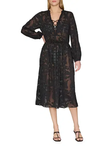 Milly Women's Scroll Burnout Tie-Waist Maxi-Dress | Thumbnail 3 Milly Women's Scroll Burnout Tie-Waist Maxi-Dress | Thumbnail 3