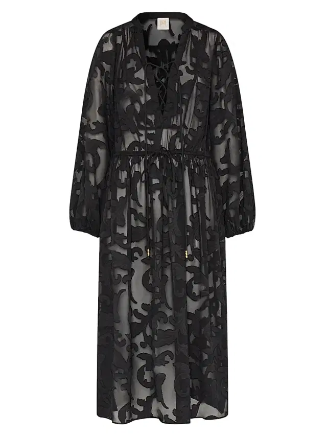 Milly Women's Scroll Burnout Tie-Waist Maxi-Dress