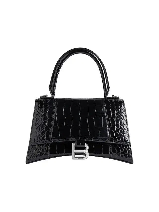 Women's Hourglass  Handbag Crocodile Embossed - Black
